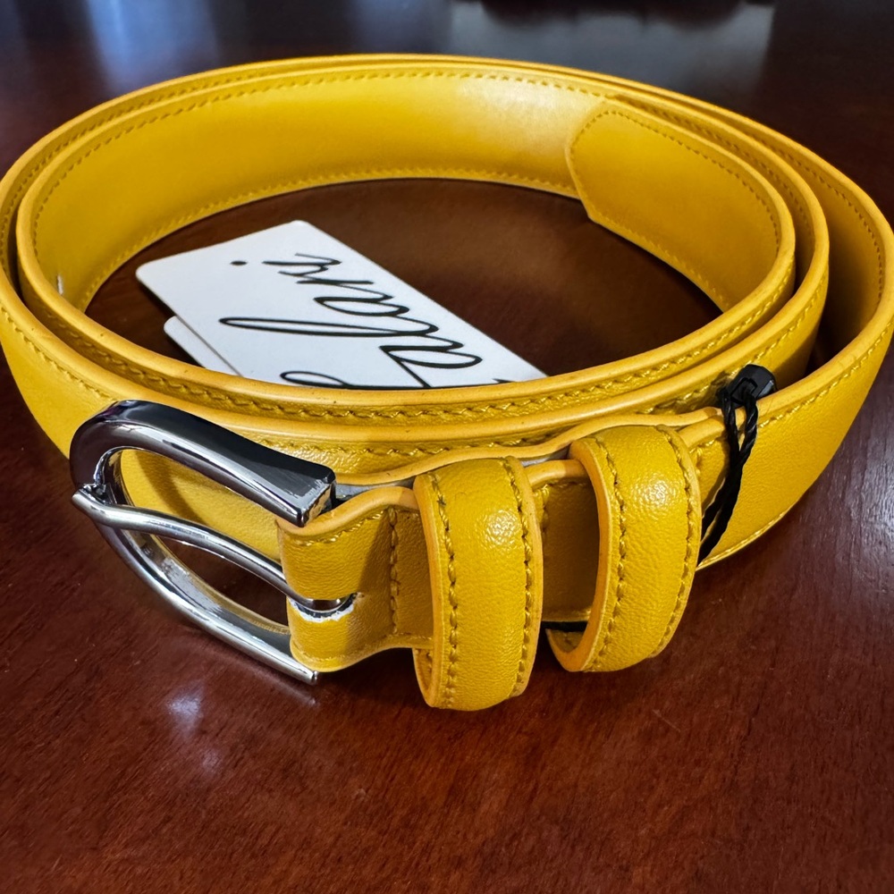 Vibrant Yellow Leather Belt with Silver Buckle